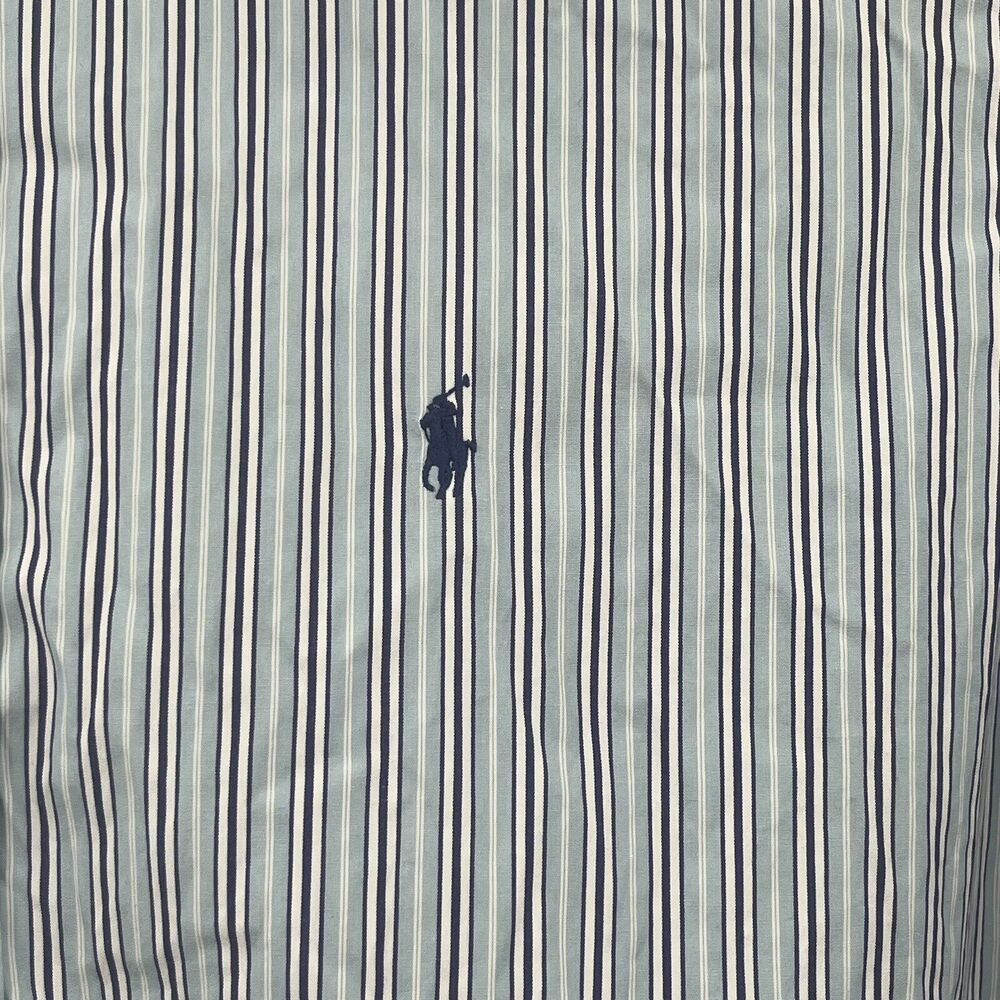 Polo Ralph Lauren Mens Large Classic Fit Blue White Stripe Pony Logo - Picture 4 of 4